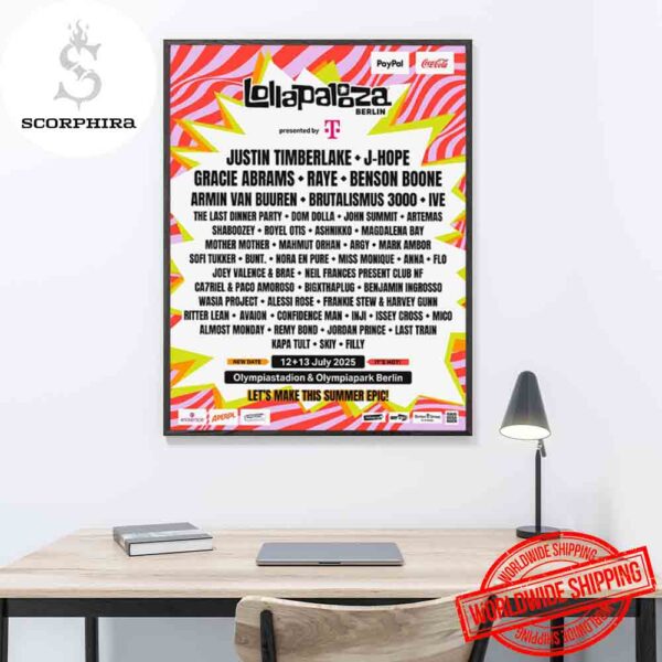 Lollapalooza Berlin Lineup On 12-13 July 2025 Fan Gifts Home Decor Poster Canvas