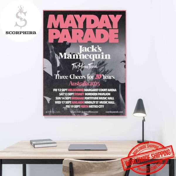 Mayday Parade Three Cheers For 20 Years Australian Tour Dates 2025 Fan Gifts Home Decor Poster Canvas