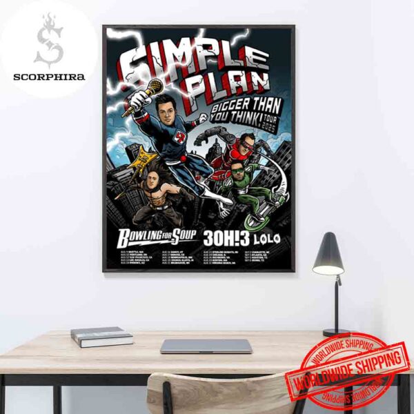 Simple Plan Bigger Than You Think Tour US Dates 2025 Fan Gifts Home Decor Poster Canvas